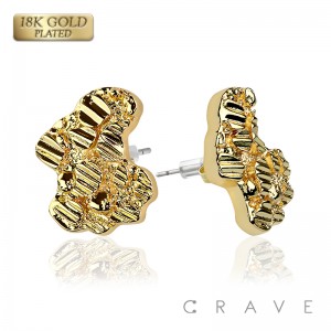 PAIR OF 18K GOLD PLATED INGOT CENTERED SHAPE NUGGET EARRINGS